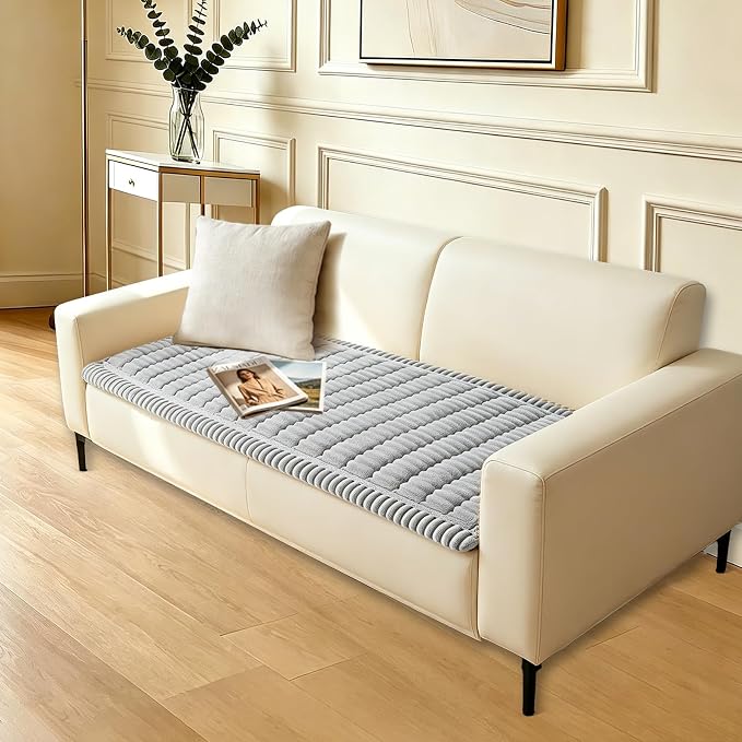 Couch Cover for Dogs Washable,Non Slip Fuzzy Durable Couch Covers for 3 Cushion Sofa Pet Friendly Sofa Cover Dog Thick Soft Slipcovers Protector Couches Mat Bed (Light Grey 27.6 " x 70.9"/70 x 180cm)