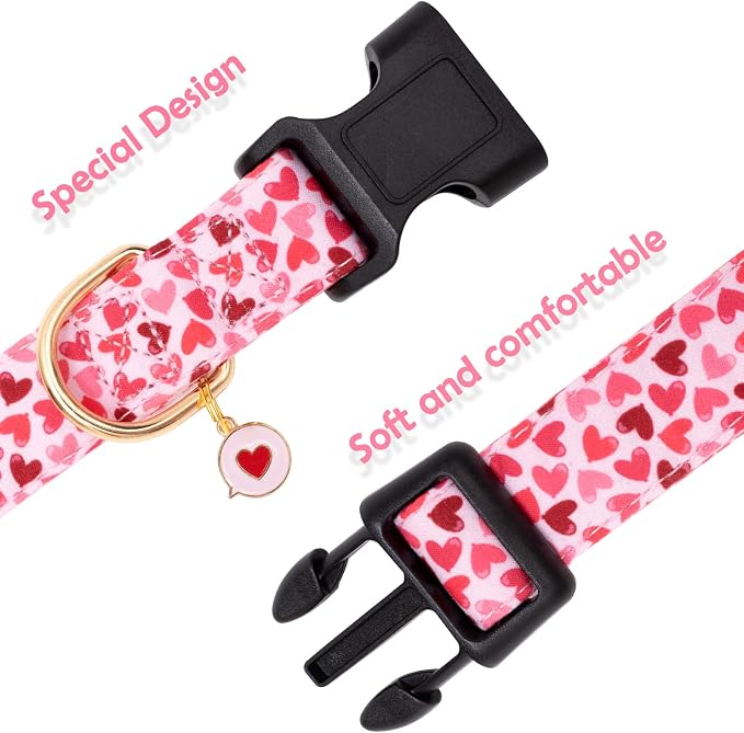 Faygarsle Valentine's Day Dog Collar - Cute Loving Heart Printed for Small Medium Large Dogs - Pink Cotton Collar for Girl and Boy Dogs M