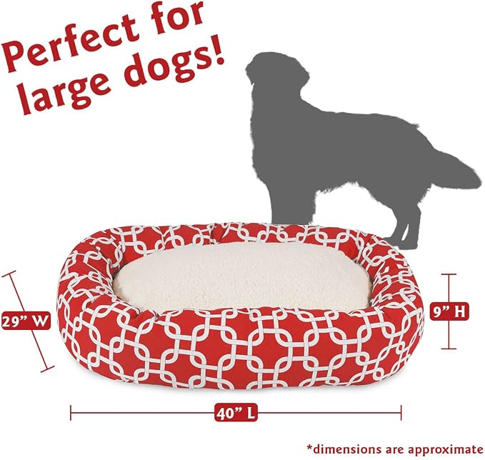 Majestic Pet 40 Inch Links Sherpa Calming Dog Bed Washable – Cozy Soft Round Dog Bed with Spine for Head Support - Fluffy Donut Dog Bed 40x29x9 (inch) – Round Pet Bed Large - RED