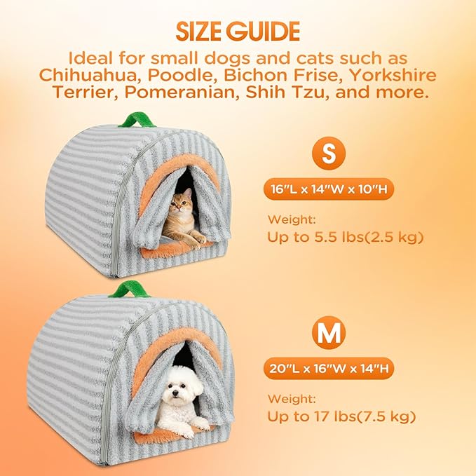 Dog House Indoor for Small Dogs, 2-in-1 Enclosed Dog Bed with Cover Cave & Curtain, Dog Tent with Plush Washable Cushion, Inside Dog House for Pets Under 5.5 lbs(Grey, S)