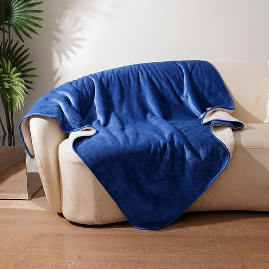 Sunheir Waterproof Dog Blankets for Medium Dogs - Puppy Blanket Washable for Couch Protection, Soft Sherpa Fleece Cat Throw Blanket to Prevent Urine Leaks & Protects Furniture 30"X 40", Blue
