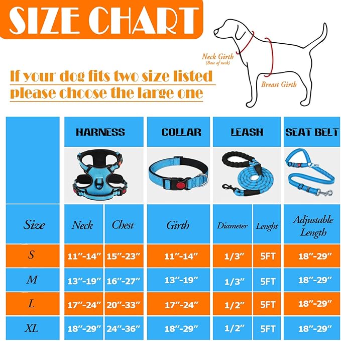 LOBEVE No Pull Dog Harness, Collar & Leash Set | Includes Dog Seat Belt, Collapsible Bowls & Poop Bag Dispenser. Ideal for Training, Walking, Hiking. Fits Small to Large Dogs(Blue-S)