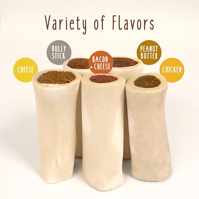 Cadet Stuffed Shin Bone, Long Lasting Dog Bones for Aggressive Chewers, High Protein Filled Dental Chew, Bully Stick Beef Flavor Filling, 5-6" for Large Dogs