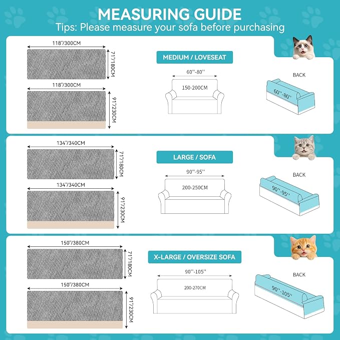 Warmstar Couch Protector from Cat Claws, Waterproof Couch Cover Anti Slip,Couch Cover 3 Cushion Sofa Washable,Anti-Scratch Pet Sofa Cover Heavy Duty,91"X134", Grey