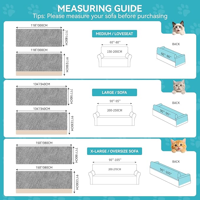 Warmstar Couch Protector from Cat Claws, Waterproof Couch Cover Anti Slip,Couch Cover 3 Cushion Sofa Washable,Anti-Scratch Pet Sofa Cover Heavy Duty,71"X150", Grey