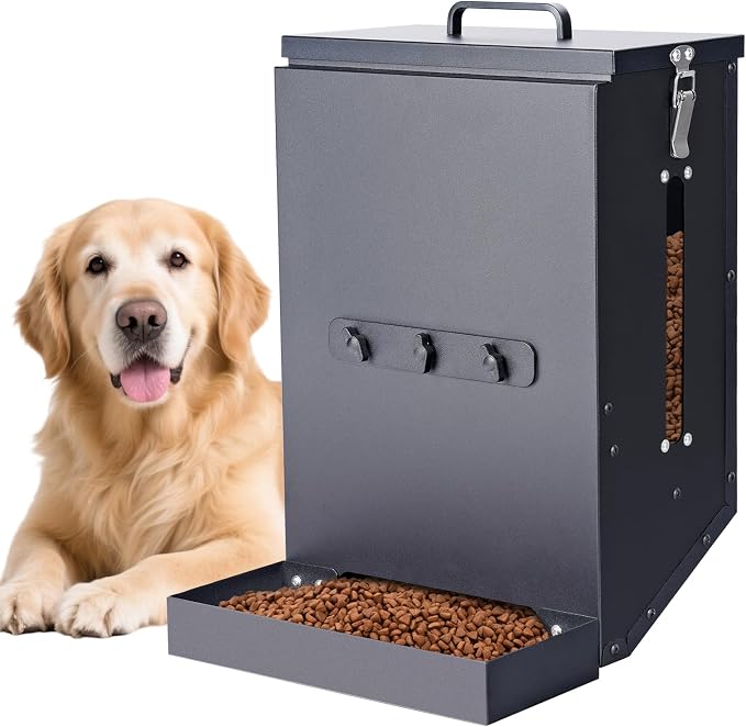 17Lbs Automatic Dog Feeder for Outside Kennel, Galvanized Gravity Dog Food Dispenser for Hanging Cage, Pet Cage Feeder for Large Breed,Rabbit,Chicken,Puppy,Ferret,Chinchilla,Ferret