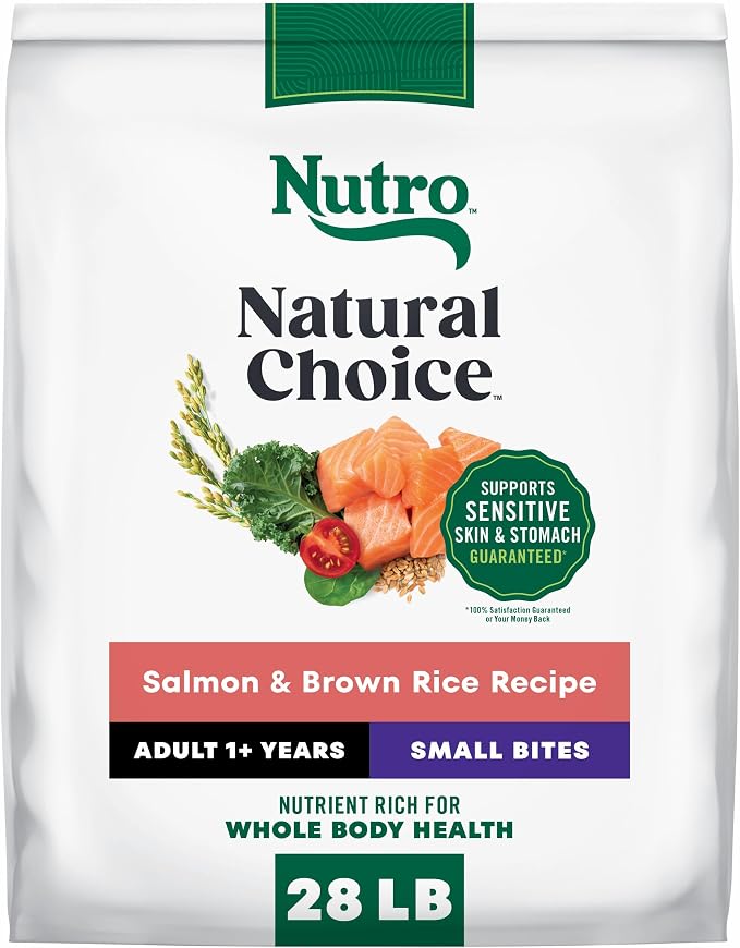 Nutro Natural Choice Small Bites Dry Dog Food, Adult Dog Food Dry Salmon and Brown Rice Recipe, 28 lbs.