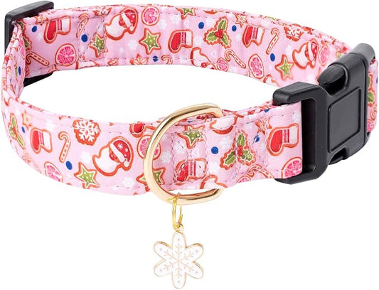 Faygarsle Pink Dog Collar - Christmas Design Pattern for Small, Medium & Large Dogs