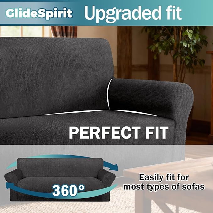 Waterproof Stretch Spandex Chair Sofa Slipcover - Non-Slip Soft Couch Cover with Elastic Bottom, Washable Leakproof Furniture Protector for Kids, Pets, Dogs & Cats (Chair, Dark Gray)