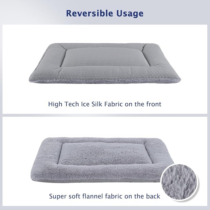 Dog Bed Mat, Crate Pad Reversible,Soft Kennel Pad, Washable Dog Crate Mat (Cool and Warm),Pet Sleeping Mattress for Small Medium Dogs XB009 (42''x28'',Grey)