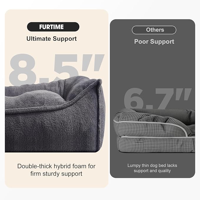 FURTIME Orthopedic Dog Beds Large Sized Dog, Extra Thick Supportive Comfort Pet Sofa, Ergonomic Slant Dog Couch Bed with Removable Washable Cover, Ultra Soft Surface & Non-Slip Bottom, Grey, 38"