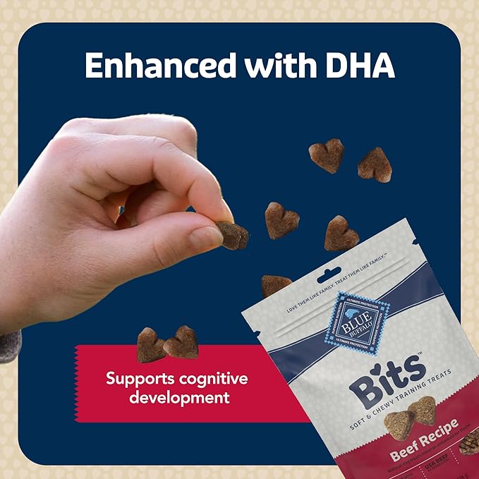 Blue Buffalo Bits Beef Soft & Chewy Dog Treats, Bite-Sized for Training, Made with Real Beef & Enhanced with DHA, Heart-Shaped Dog Treats, Made in the USA with Natural Ingredients, 19 oz.