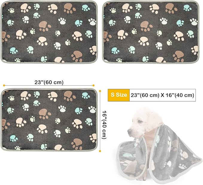 Dono 1 Pack 3 Dog Blankets, Soft Fluffy Fleece Pet Blanket Warm Sleep Mat Paw Print Design Puppy Kitten Throw Blankets Doggy Blanket for Dogs