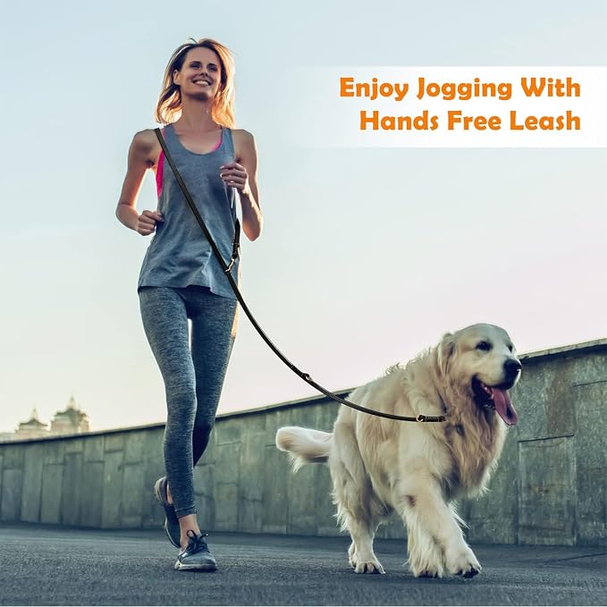 Guiding Star 8ft Leather Dog Leash - Soft Multi-function 6 in 1 Training Walking Leash, Hands Free, Dual, Crossbody for Small, Medium and Large Dogs, Service Dogs, Black