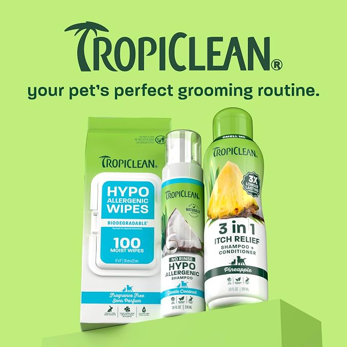 TropiClean Itch Relief Dog Shampoo, Powerful Odor Control, Long-Lasting Pineapple Scent, Puppy Safe, Made in The USA, Cat Friendly, 20oz.
