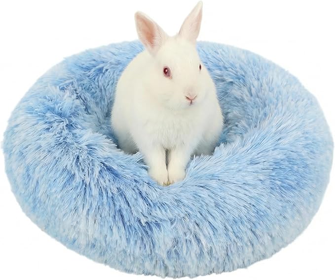 Guinea Pig Bed 11.8 Inch for Small Animal，Washable Small Animal Beds，Hideout Soft & Comfortable Donut Bed for Dwarf Rabbits/Hamster/Hedgehog/Ferrets,Blue and White