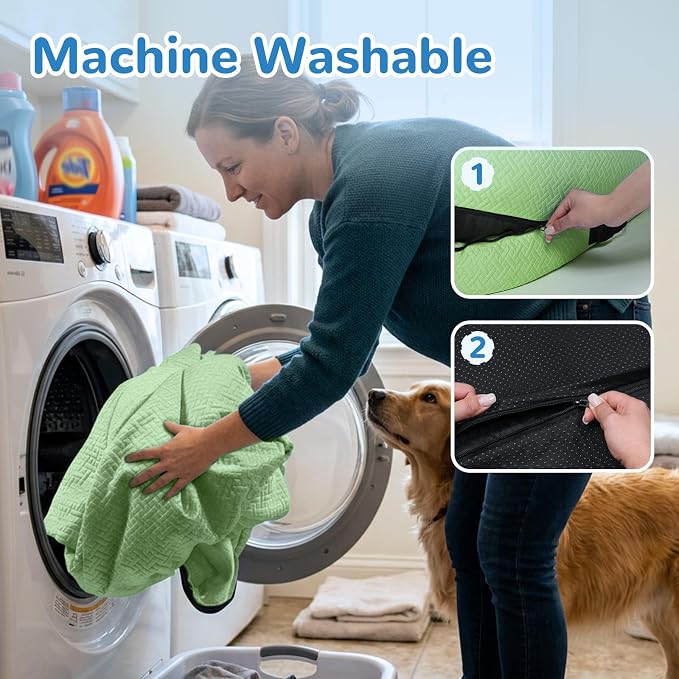 YAEM Cooling Human Dog Bed, 71"x45"x12" Breathable Human Size Dog Bed for Adults, Waterproof Giant Pet Beds with Washable Cover & Non-Skid Bottom, Pale Green
