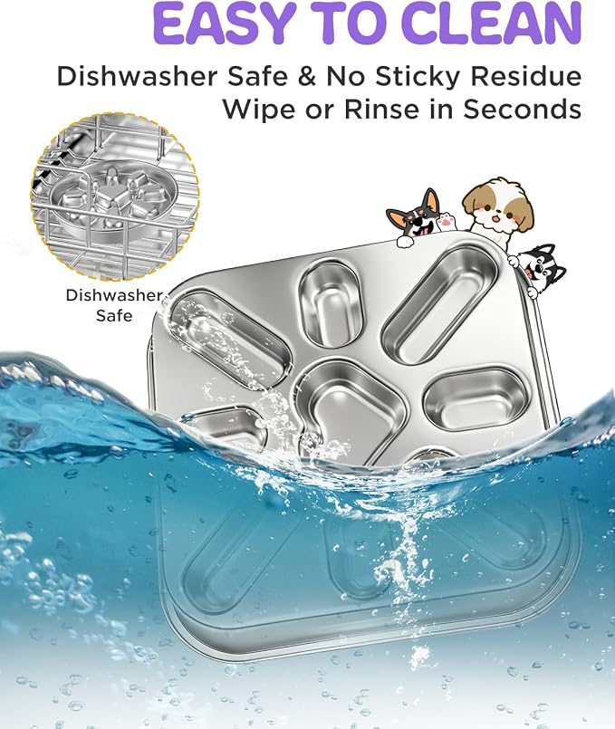 Slow Feeder Dog Bowls with Non-Slip Mat, Stainless Steel Metal Slow Feeder for Small & Medium Dogs, 2.5 Cups Pet Bowl for Fast Eaters, Slows Down Eating, Dishwasher Safe, Anti-Gulping Dog Bowl
