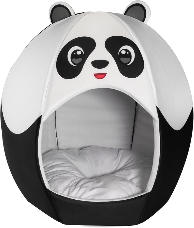 Maccabi Art Panda Theme Dog Bed - Cute Igloo Style Pet Bet - Fits Small Dogs, Puppies, Cats - Pillow Insert with Plush Lined Interrior, Non-Slip Igloo Design - 16 x 16 x 18