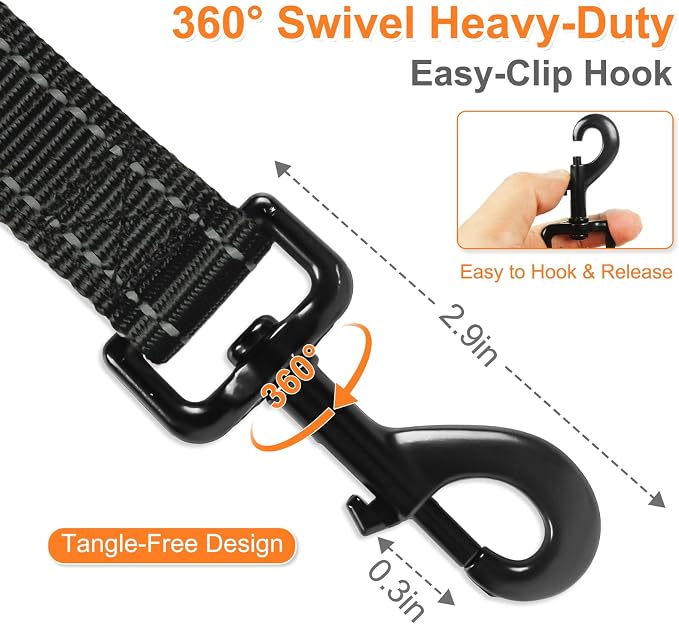 Heavy Duty Dog Leash with 2 Comfortable Padded Handles, 6 FT Traffic Handle Extra Control, Highly Reflective Threads Leash for Small/Medium/Large Dogs (Black)
