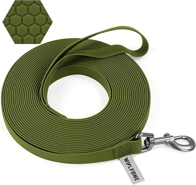 Wolfone 50ft Black Heavy Duty Robust Training Dog Leash with Anti-Slip Handle，Waterproof Long Dog Leash for Outdoor Activities