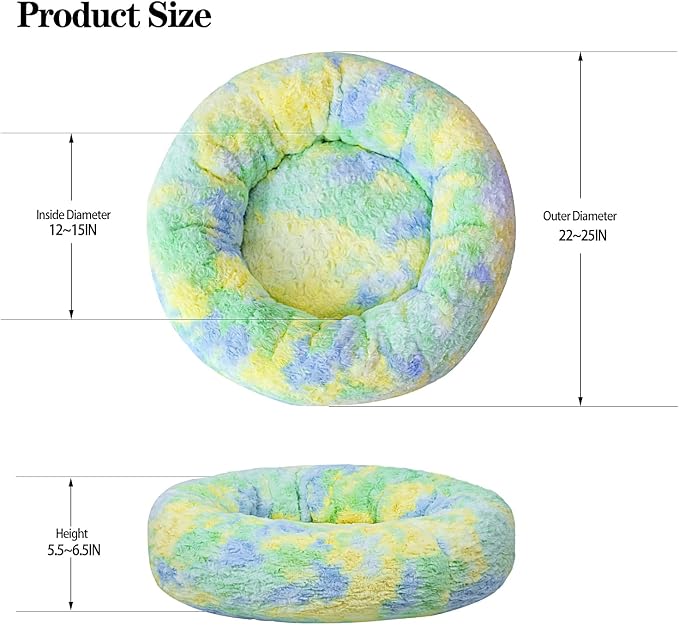 Calming Dog Bed for Small Dogs Cats, Kitty Puppy 23'' Round Anti-Anxiety Warm Fluffy Plush Faux Fur Bed, Soft Anti-Slip Donut Washable Small Pet Bed, Cozy Cat Puppy Bed, Fits up to 30 lbs Pets