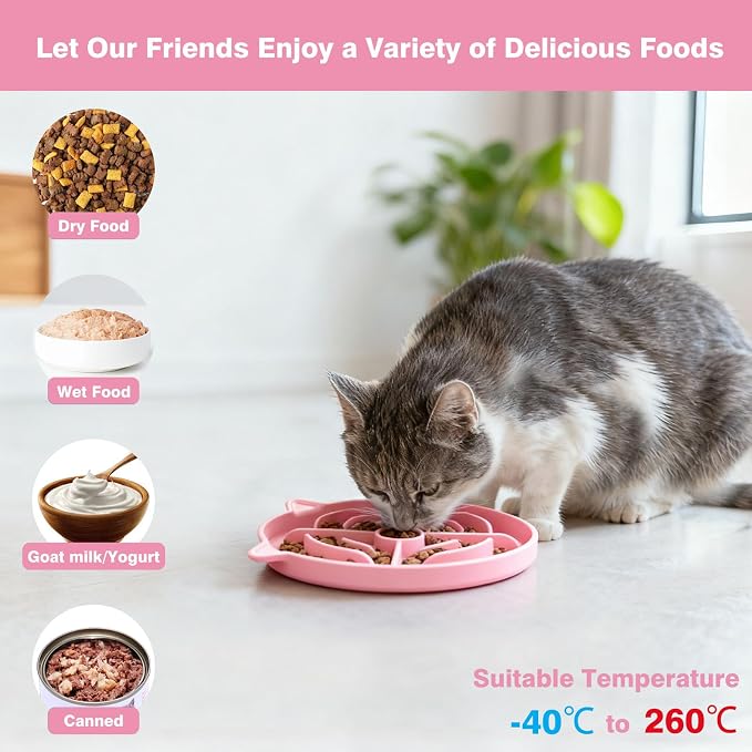 MateeyLife 2 Pcs Silicone Slow Feeder Cat Bowl, Puzzle Feeder Cat Food Dish, Non-Slip Silicone Bowl for Cats, Suitable for Dry and Wet Foods, Kitty Bowls to Slow Down Eating, Prevent Overeating