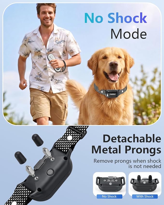 PATPET Shock Collar for Dogs(10-120lbs), 4000ft Rechargeable IPX7 Waterproof Training Collar with Remote for 2 Dogs- Electric Dog Collar for Small Medium Large Dogs 2 Packs