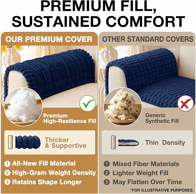 hyha Couch Cover for Dogs Washable, Non Slip Thick Flannel Sofa Protector, Pet Friendly Plush Furniture Cover for Sectional Sofa & Loveseat (Navy, 27.6" x 70.9")