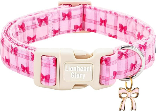 Lionheart glory Dog Collar - Cute Dog Collars Adjustable Soft Collars Pink Dogs Collar Bow for Medium Dogs Puppy Girl/Boy Pet Spring Holiday