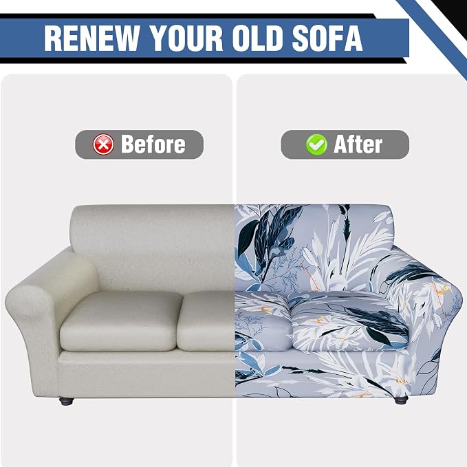 Stretch Couch Covers, Floral Printed Sofa Covers,2 Piece Armchair Slipcover with Separate Sect Cover,Washable Sofa Slipcover, Pet Friendly Furniture Protector Fit for Home (Armchair,Lily Flower)