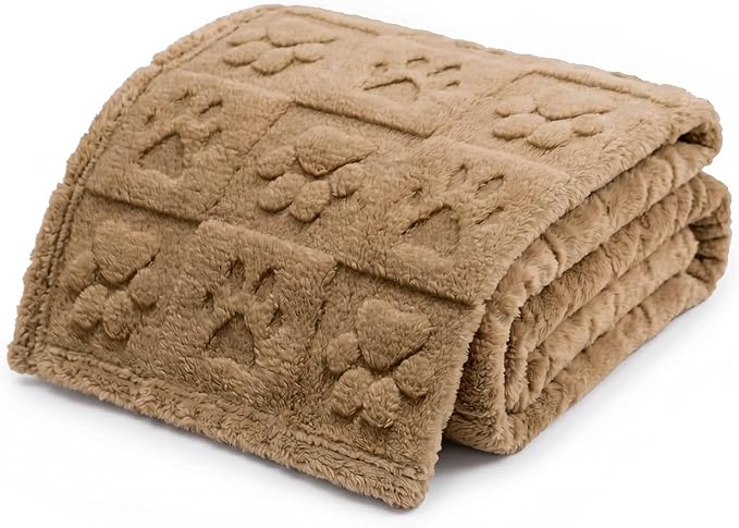 Americanflat 30x40 Jacquard Fleece Throw Blanket - Soft and Breathable Pet Blankets for Couches, Bed, Chair - Fleece Blanket for Home, Bedroom, or Outdoor - Taupe Paw Print Blankets for Dogs or Cats