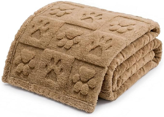Americanflat 30x40 Jacquard Fleece Throw Blanket - Soft and Breathable Pet Blankets for Couches, Bed, Chair - Fleece Blanket for Home, Bedroom, or Outdoor - Taupe Paw Print Blankets for Dogs or Cats