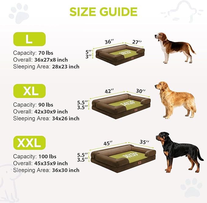 Extra Large Dog Bed-Washable Orthopedic Huge Pet Bed for Big Dogs Waterproof Couch Memory Foam Sofa Bolster with Removable Cover,48 x 30