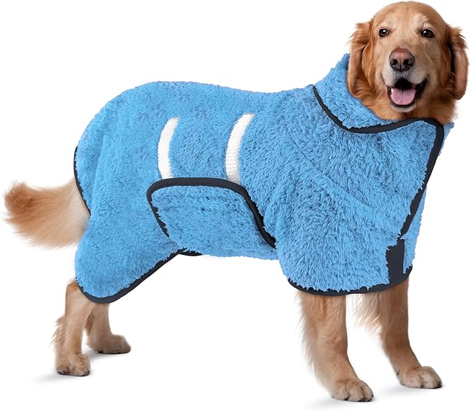 Bienbee Dog Bathrobe, Quick Drying Super Absorbent Pet Robes for Small Medium Large Dogs, Drying Coat for After Bath & Swim, Warm & Cozy Dogs Towels, Dog Puppy Bath Supplies, Light Blue XL