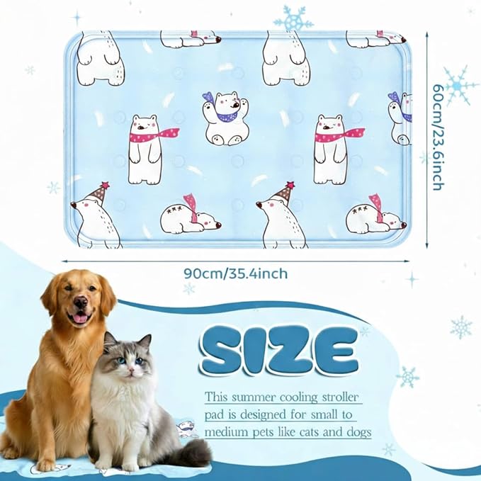 Nuanchu Dog Stroller Cooling Mat, Waterproof Gel Pet Cooling Pad for Summer, Washable Cat Sleeping Blanket, Portable Ice Gel Travel Mat for Cats, Crates, Car Seat(23.62 x 35.43 Inches,Colorful Bear)