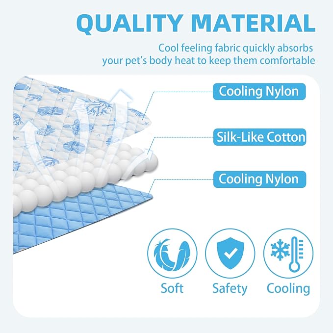 PUPTECK Dog Cooling Mat for Medium Large Dogs, Blanket for Kennels Crate Floor, Pets Cooling Pad, Dog Cat Summer Sleeping Outside, White & Blue Shell X-Large 40"x60"