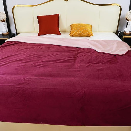 Ahinahwap Waterproof Blanket for Bed, 80"x90" Leak-Proof Design, Reversible & Washable King Size Waterproof Blanket, Large Water Resistant Blankets, Reusable (Burgundy/Rose Pink)