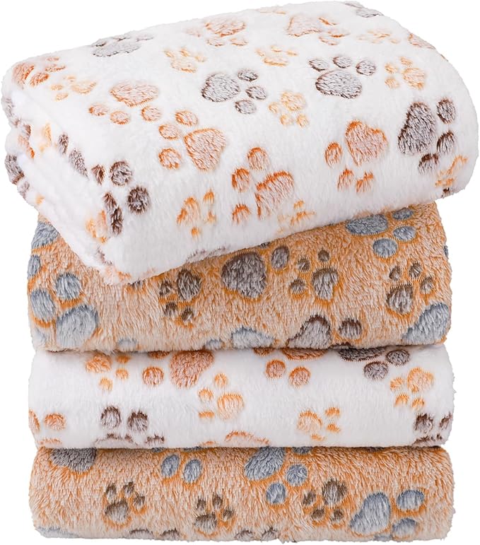 LINENLUX 1 Pack 4 Blankets Super Soft Fluffy Premium Fleece Dog Blankets for Puppy Cat Pet Blanket Flannel Throw Warm Sleep Dog Paw-4pcs 31x20 inch