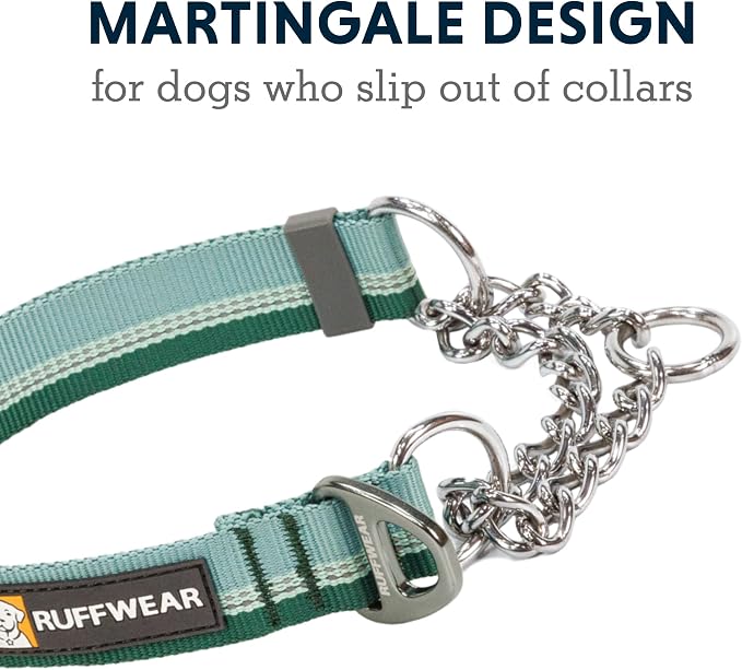 Ruffwear, Chain Reaction Dog Collar, Adjustable Reflective Martingale Escape-Proof Collar with Stainless Steel Chain, Professional Training Control, River Rock Green, 11"-14"