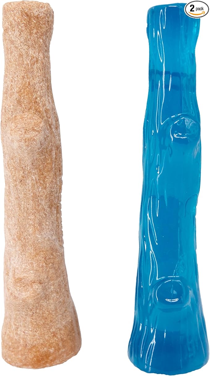 Outward Hound Puppy 2-Pack Dog Chew Toys – Real-Wood Blend Dogwood & Chewy TPE, Moderate Chewers, Small, 5.3"