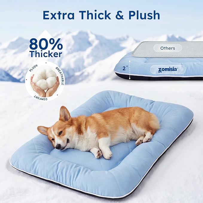 ZOMISA Cooling Dog Bed Q-MAX >0.5, Cooling Mat for Small Medium Dogs, Cold Pad for Summer Puppy with Chill Breathable Washable Fabric, 29x18x2'', Blue