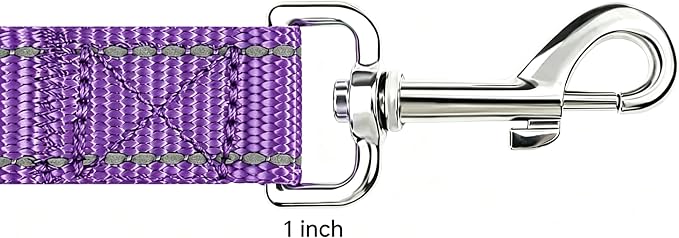 6 FT Reflective Dog Leash, Nylon Heavy Duty Leashes with Soft Padded Handle for Small Medium Large Dogs Walking, 1 Inch Wide Purple