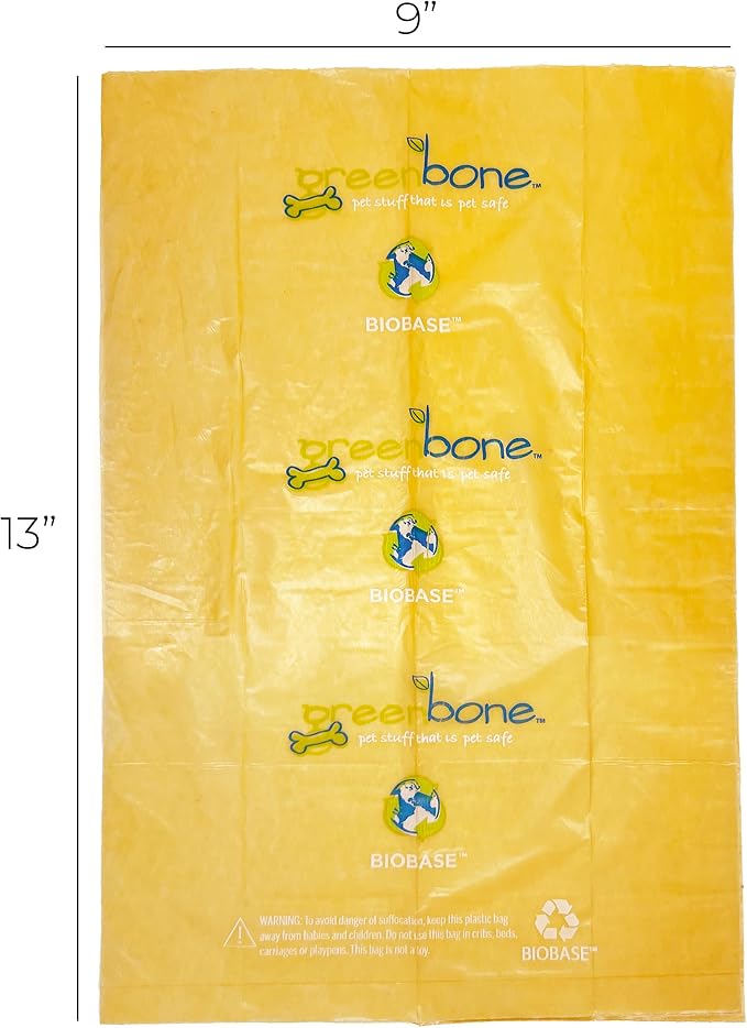 Greenbone Earth Friendly Cat or Dog Poop Bags, Plant Based Leak Proof Dispenser Refill Rolls (8 Rolls)