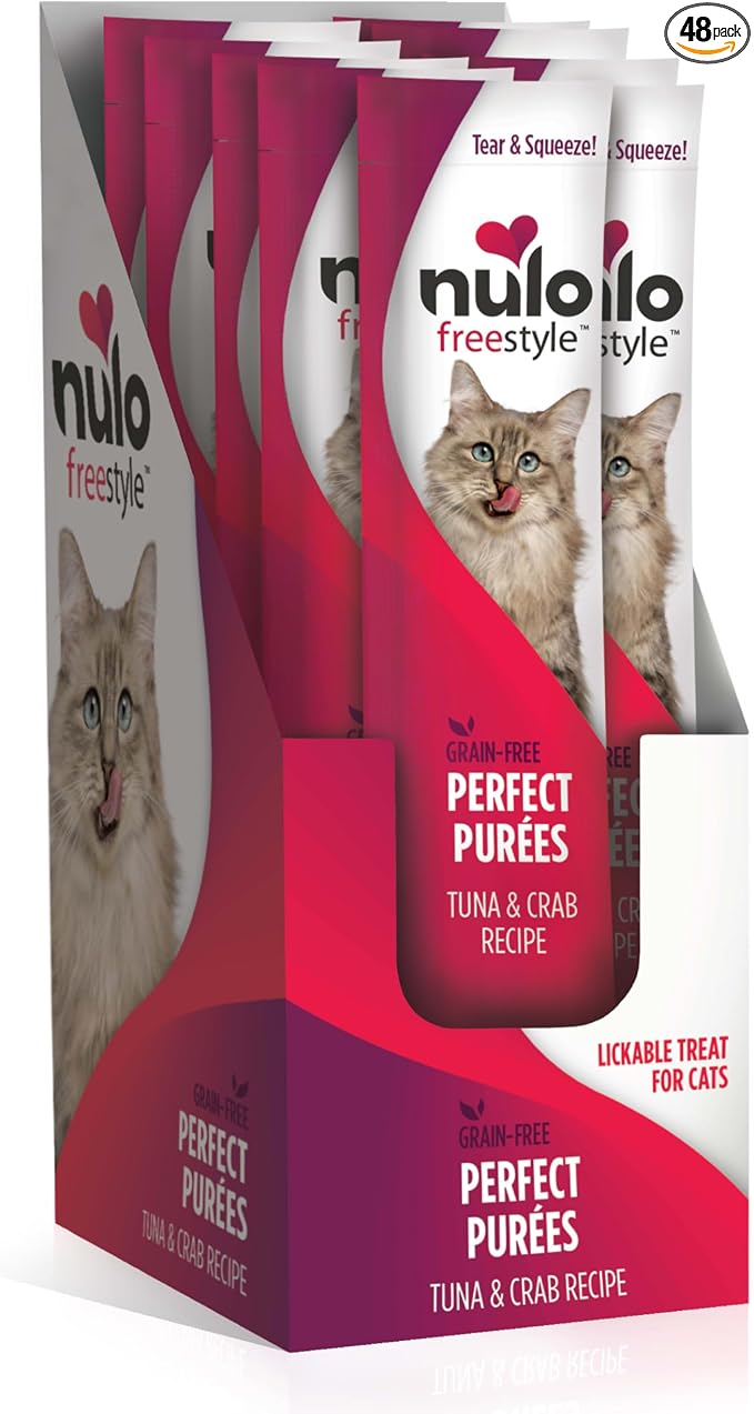 Nulo Freestyle Lickable Cat Treats - Perfect Purées Tuna & Crab, Squeezable Grain-Free Wet Cat Food Topper, High Moisture for Hydration, 48 x 0.5oz