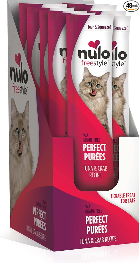 Nulo Freestyle Lickable Cat Treats - Perfect Purées Tuna & Crab, Squeezable Grain-Free Wet Cat Food Topper, High Moisture for Hydration, 48 x 0.5oz