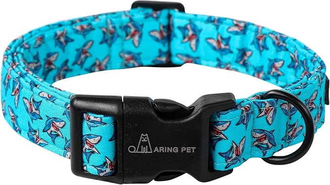 ARING PET Summer Dog Collar, Cute Blue Shark Pet Collars with Quick Release Buckle for Puppy Small Medium Large Boy Girl Dogs-S