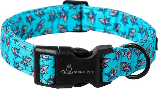 ARING PET Summer Dog Collar, Cute Blue Shark Pet Collars with Quick Release Buckle for Puppy Small Medium Large Boy Girl Dogs-S