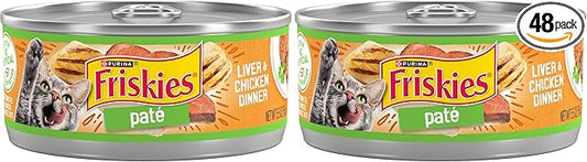Friskies Purina Wet Cat Food Pate, Liver and Chicken Dinner - 5.5 oz. Cans (Pack of 48)