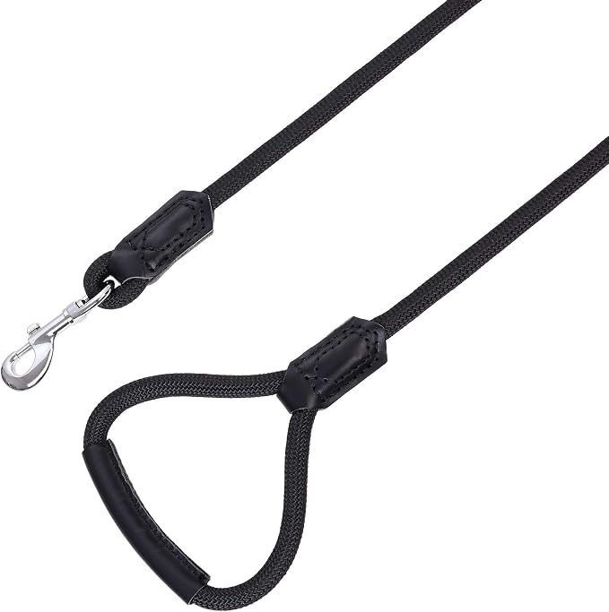 Mile High Life | Premium Leather Dog Leash | Strong Rope Leash | Leather Handle | Zinc Alloy Strong Clasp | Small Medium Large Dogs | 4/5/6 Feet(Black, 48 Inch (Pack of 1))
